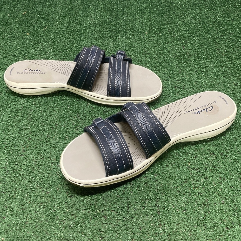 Clarks Cloudsteppers Women's Dark Blue Slide Sandals Size 10 (OKPM-09-021)
